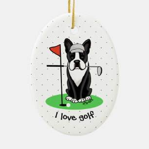 Golf Boston Terrier Dog (zwart) Cute Keramisch Ornament