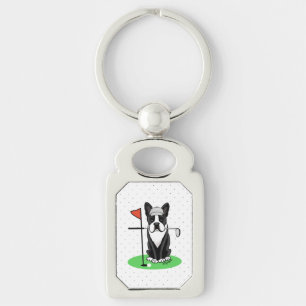 Golf Boston Terrier Dog (zwart) Cute Sleutelhanger