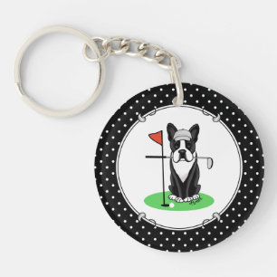 Golf Boston Terrier Dog (zwart) Cute Sleutelhanger