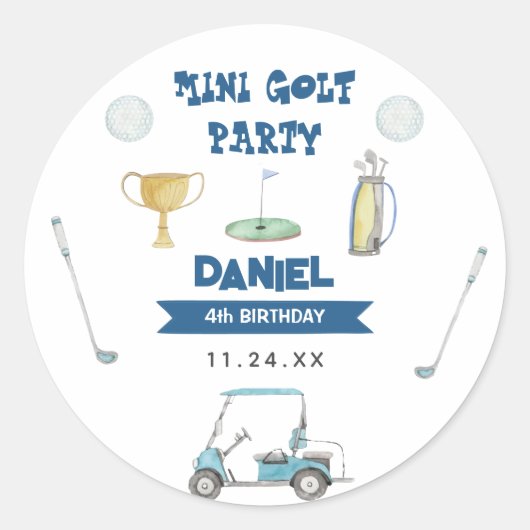 Golf Boy Verjaardagsfeest Ronde Sticker (Voorkant)