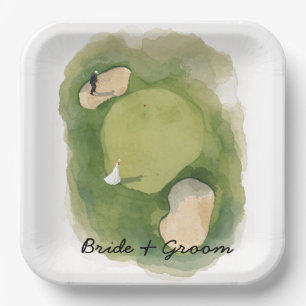 Golf bruid bruidegom golfbal tee met liefde papieren bordje