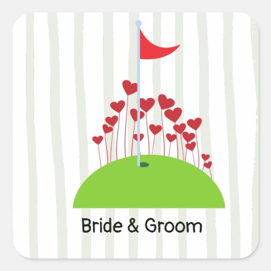 Golf bruiloft met veel liefde op golflengte vierkante sticker (Voorkant)