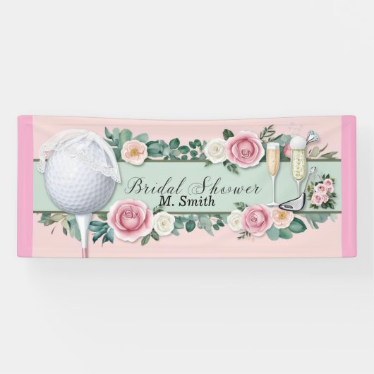 Golf bruiloftsfeest met golfbal voor bruid golfer spandoek (Horizontaal)