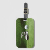 Golf buggy cart met golfbal is groen bagagelabel (Voorkant (verticaal))