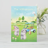Golf Bunnies charmanend Happy Easter Feestdagenkaart (Staand voorkant)