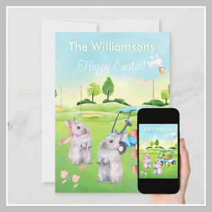 Golf Bunnies charmanend Happy Easter Feestdagenkaart