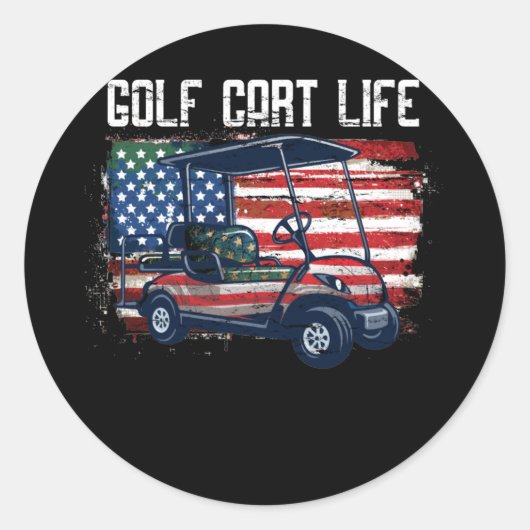Golf Cart  Amerikaanse vlag Golfing Independence Ronde Sticker (Voorkant)