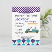 Golf Cart Birthday Party Invitation Kaart (Staand voorkant)