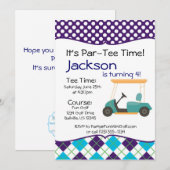 Golf Cart Birthday Party Invitation Kaart (Voorkant / Achterkant)