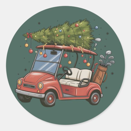 Golf Cart Christmas Tree Golf Lover Gift Ronde Sticker (Voorkant)