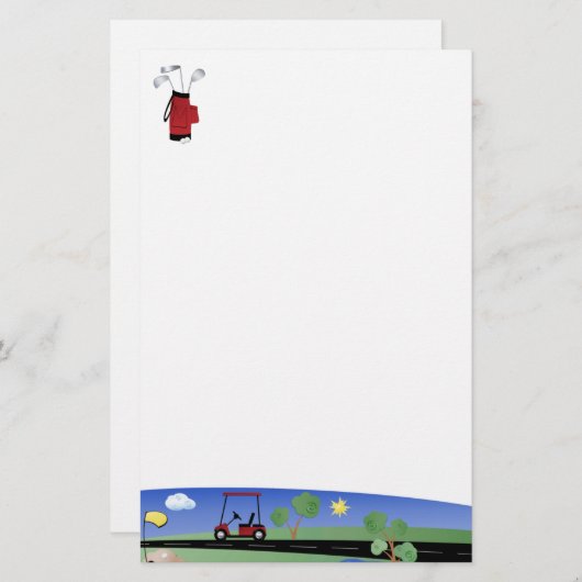Golf Cart en Clubs Briefpapier (Voorkant / Achterkant)