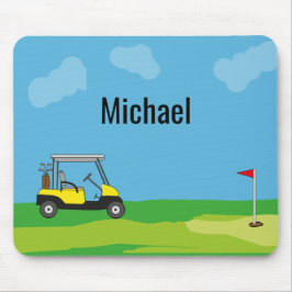 Golf Cart Golf Course Cartoon gepersonaliseerd Muismat
