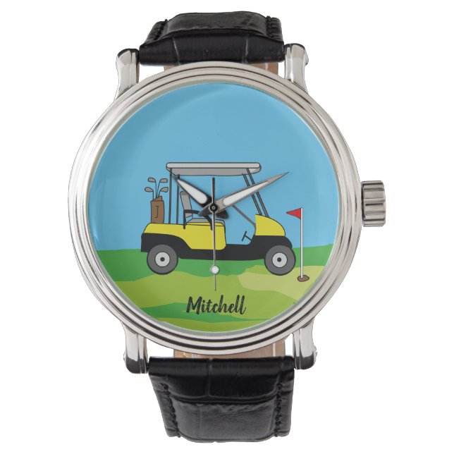 Golf Cart & Groene Cursus Gepersonaliseerd Horloge (Voorkant)