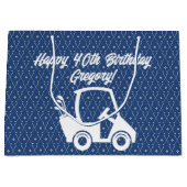 Golf Cart Happy Birthday Pattern Dark Blue Groot Cadeauzakje (Voorkant)