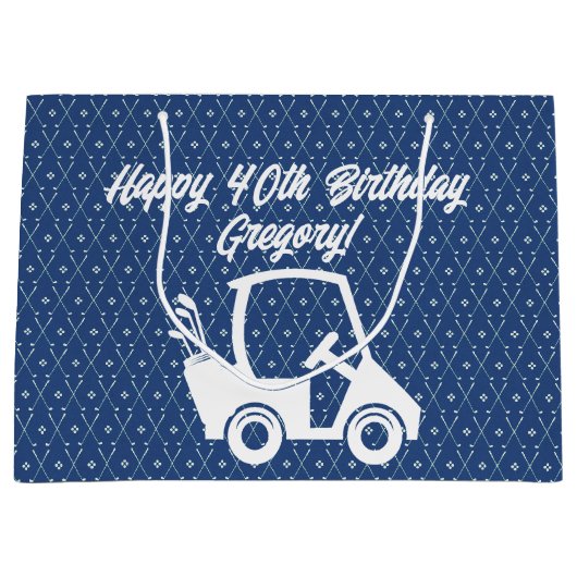 Golf Cart Happy Birthday Pattern Dark Blue Groot Cadeauzakje (Voorkant)