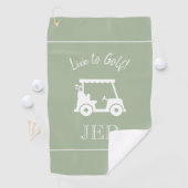 Golf Cart Live to Golf Monogrammed Sage Green Golfhanddoek (Insitu)