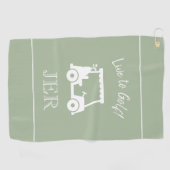 Golf Cart Live to Golf Monogrammed Sage Green Golfhanddoek (Horizontaal)