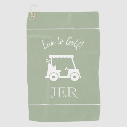 Golf Cart Live to Golf Monogrammed Sage Green Golfhanddoek (Voorkant)