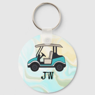 Golf Cart met monogram voor golfer Sleutelhanger