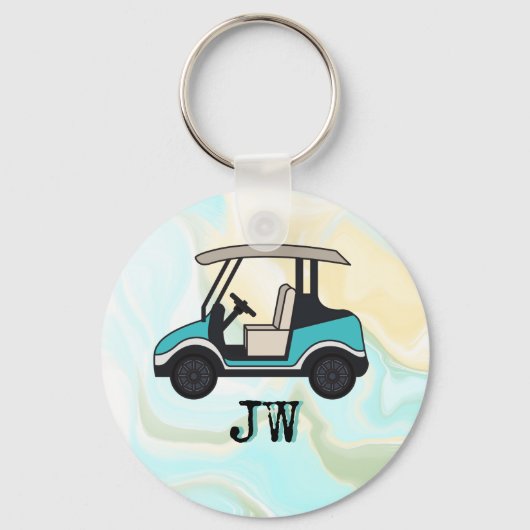 Golf Cart met monogram voor golfer Sleutelhanger (Voorkant)