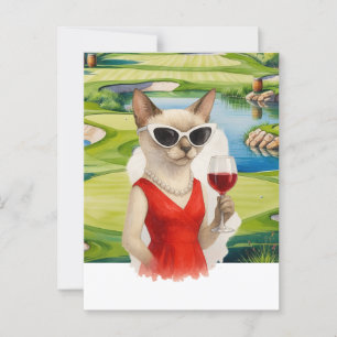 Golf Cat drinkt wijn op Golfbaan Briefkaart