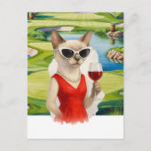 Golf Cat is drinking wine in Golf Course Briefkaart (Voorkant)