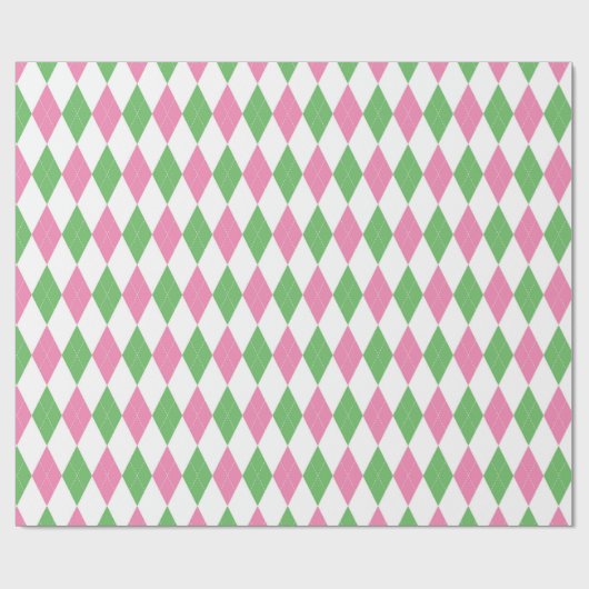 Golf Chic Pink Green Argyle Wrapping Paper Cadeaupapier (Vlak)