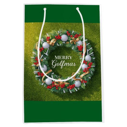 Golf Christmas themed with Wreath  Medium Cadeauzakje (Voorkant)