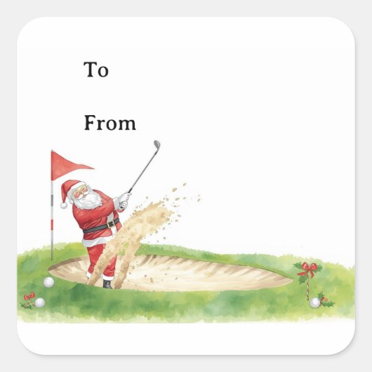 Golf Christmas with Santa Claus golfing Vierkante Sticker (Voorkant)