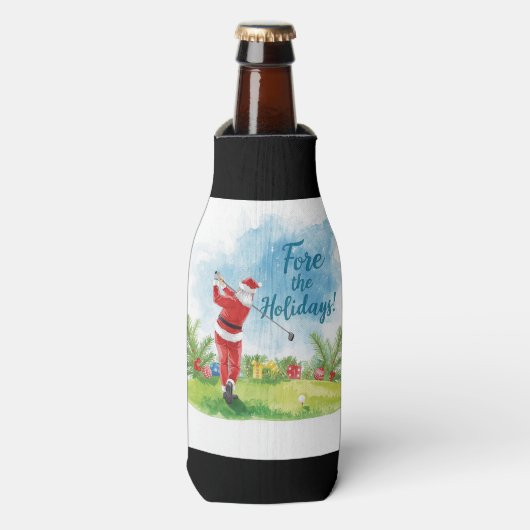 Golf Christmas with Santa Claus with funny text Flesjeskoeler (Fles Voorkant)