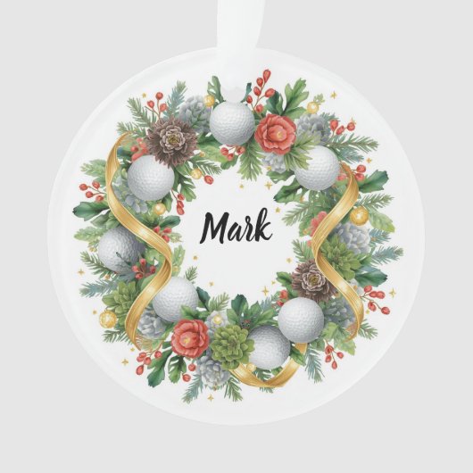Golf Christmas Wreath with Golfer Name Ornament (voorkant)
