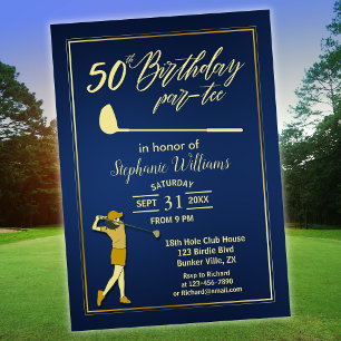 Golf Classic Blauw Gouden Vrouw 50e Verjaardag Kaart