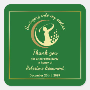 Golf Classic Groen Gouden Speler 60e Verjaardag Vierkante Sticker