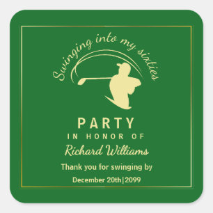 Golf Classic Groen Gouden Speler Mannen 60ste Verj Vierkante Sticker