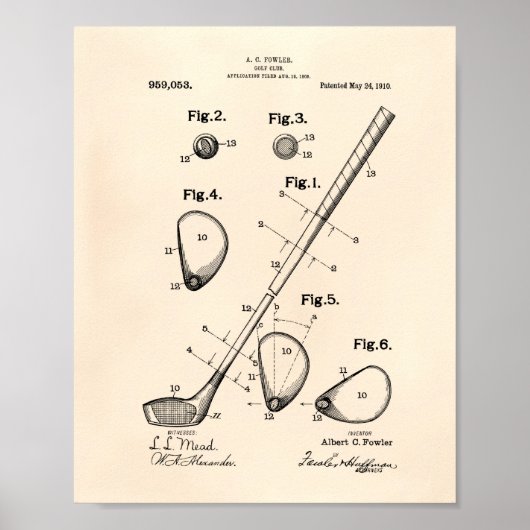 Golf Club 1910 Patent Art - Old Peper Poster (Voorkant)