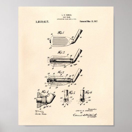 Golf Club 1917 Patent Art - Old Peper Poster (Voorkant)