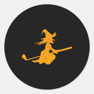 Golf Club Broom Witch Golf Speler Lazy Halloween C Ronde Sticker