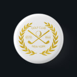 Golf Club Gold personnalisé Élégant minimaliste mo<br><div class="desc">Golf club d'or personnalisé élégant, moderne, minimaliste, design chic. Épingle de club de golf personnalisée avec couronne de laurier, deux clubs de golf croisés et balle de golf. Épinglette personnalisée avec votre logo, nom, texte, année, etc. Elégant club de golf d'or bouton pin cadeau personnalisé pour club de golf, golfeur,...</div>