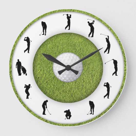 Golf Club Golfer Afbeelding Grass Design Clock Grote Klok (Voorkant)