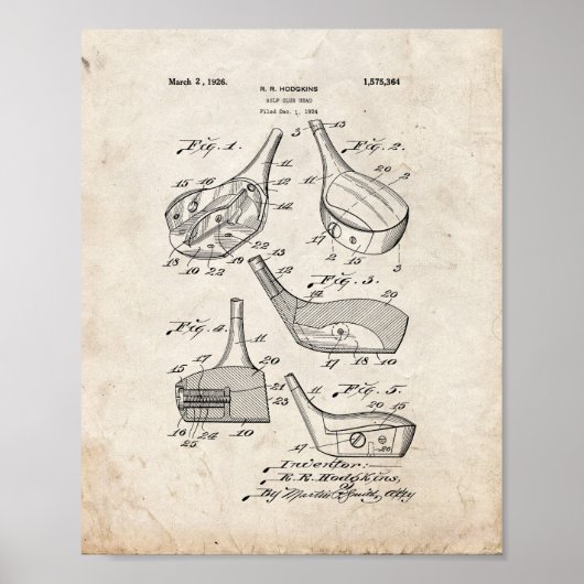 Golf-club Head Patent - Oude look Poster (Voorkant)