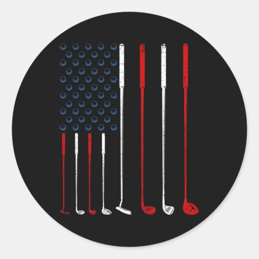 Golf Clubs Amerikaanse vlag Ronde Sticker (Voorkant)
