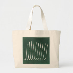 Golf Clubs Antiek Golfkunst groene stijl Grote Tote Bag