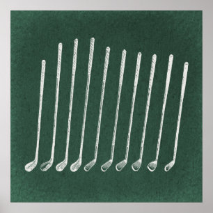 Golf Clubs Antiek Golfkunst groene stijl Poster