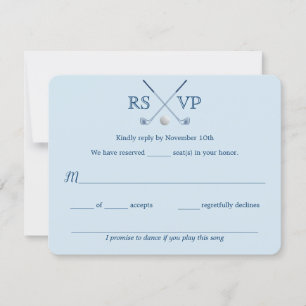 Golf Clubs Blue Striped Wedding RSVP-kaart 4,25x5, RSVP Kaartje