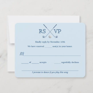Golf Clubs Blue Striped Wedding RSVP-kaart 4,25x5, RSVP Kaartje