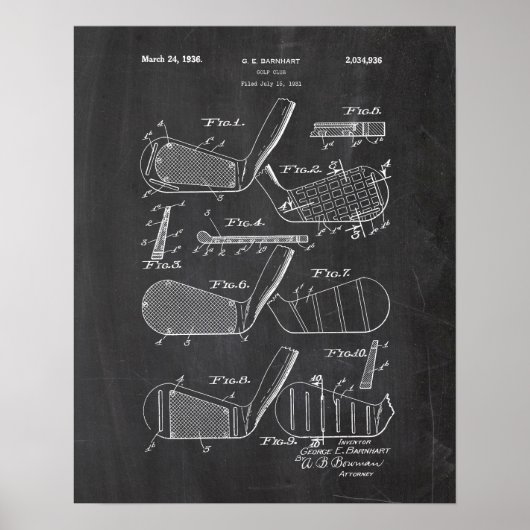 Golf Clubs Patent Poster (Voorkant)