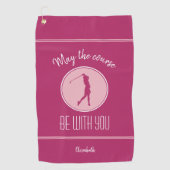 Golf Course Lady Golfer Monogram Pro Roze White Golfhanddoek (Voorkant)