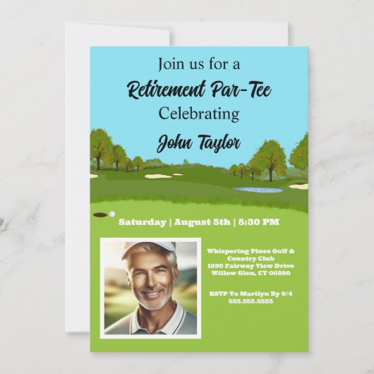 Golf Course Retirement Party Invitation with Photo (Devant)
