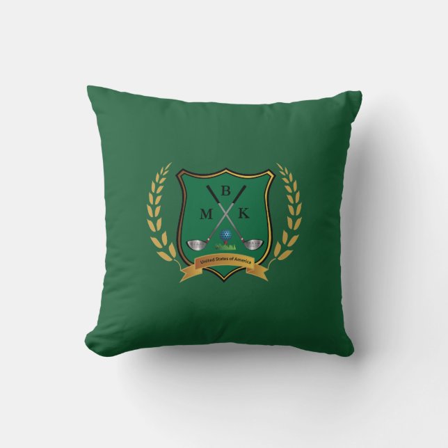 GOLF Crest met Laurel Wreath Monogram Kussen (Voorkant)