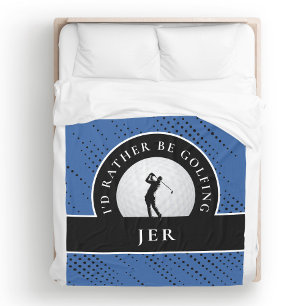 Golf Custom Golfer Monogram Silhouette Blauw Zwart Fleece Deken